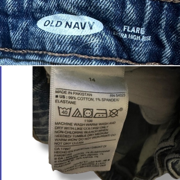 Old Navy Extra High Rise Blue Acid Wash Flare Jeans Women's Size 14 NWOT Boho - Picture 12 of 14